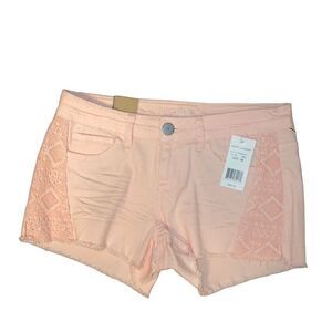 NWT Sz 28 Hippie Laundry Pink Peach Regular Rise Skinny Lace Side Detail Shorts